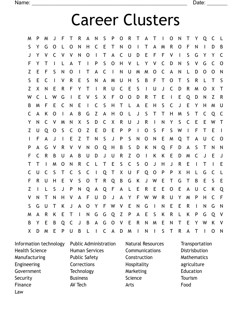 Career Clusters Word Search