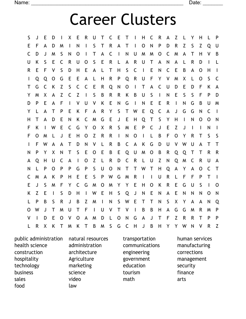 Career Clusters Word Search