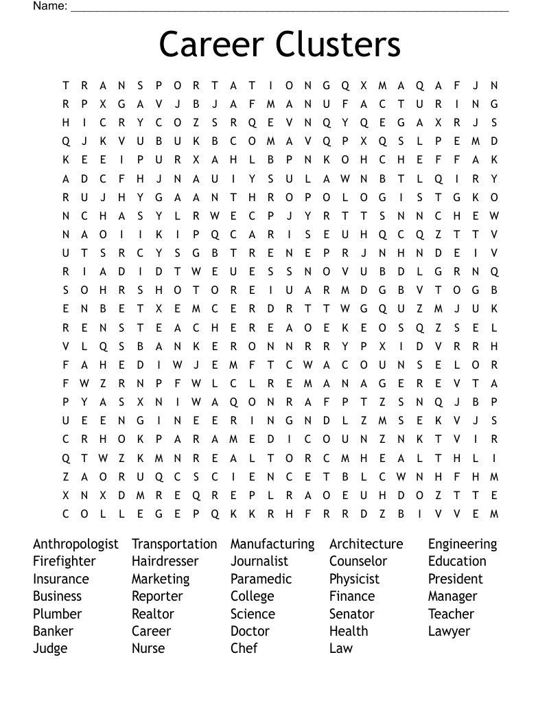 Career Clusters Word Search