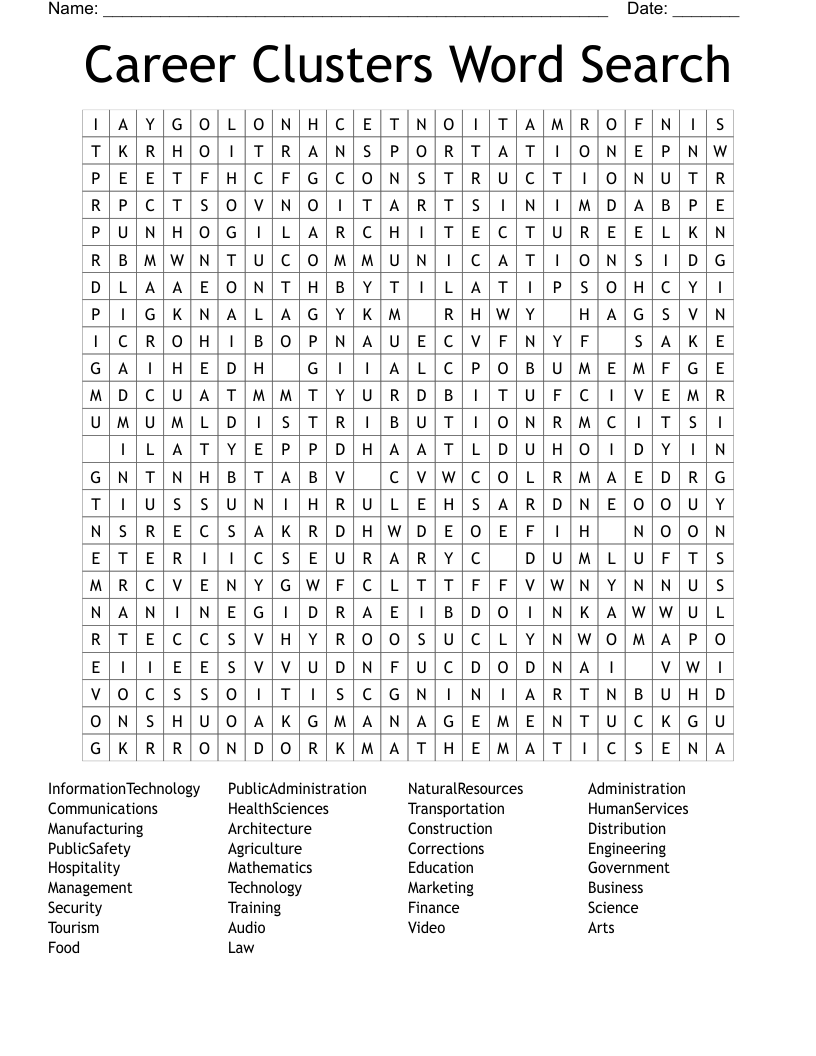 Career Clusters Word Search