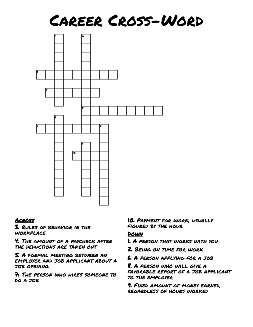 Career Cross-Word Crossword