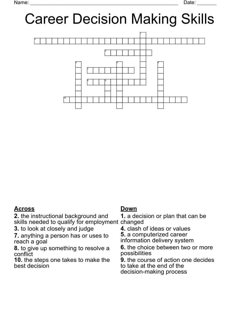 Career Decision Making Skills Crossword