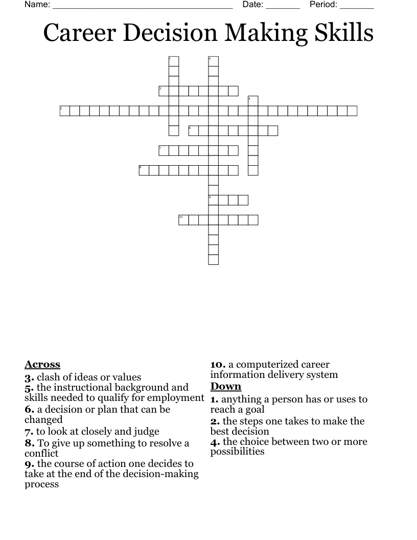Career Decision Making Skills Crossword
