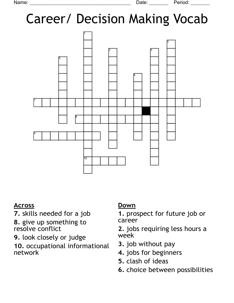 Career/ Decision Making  Vocab Crossword