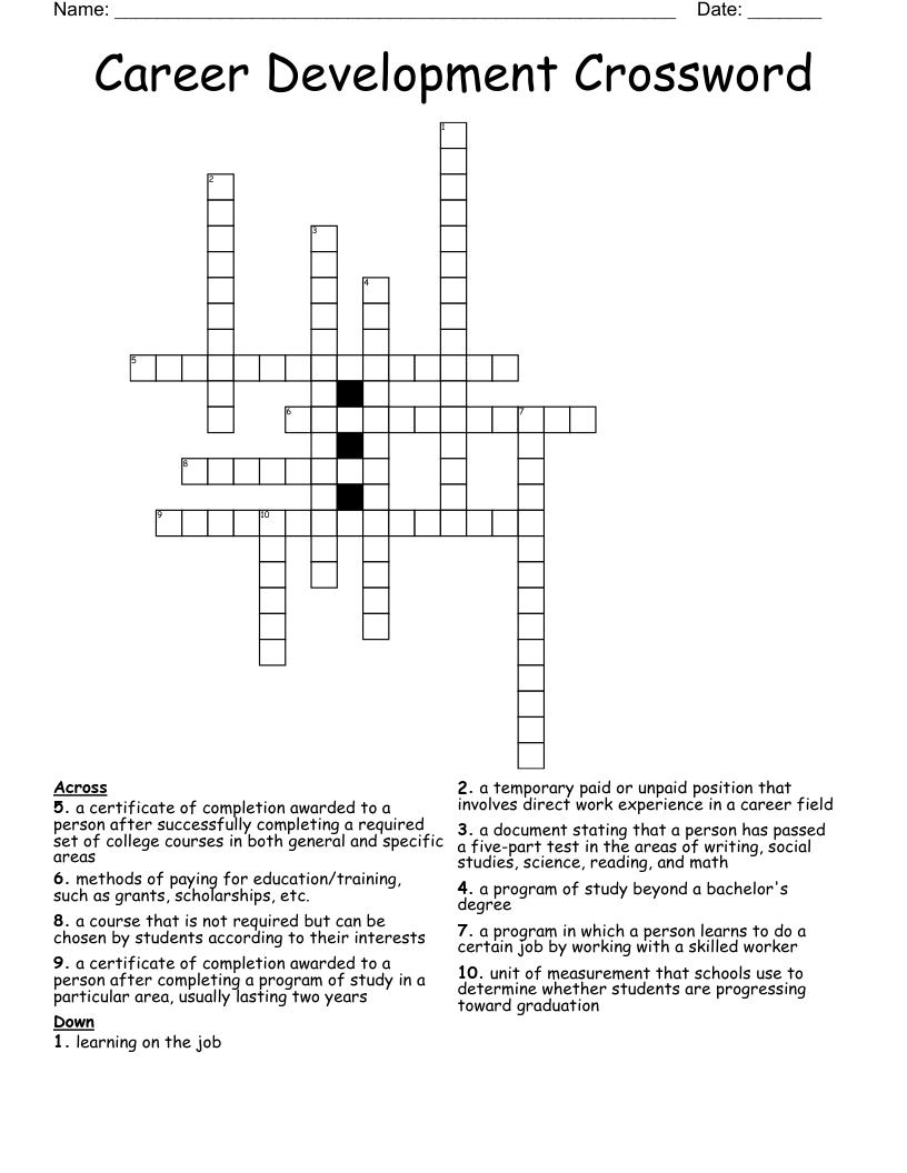 Career Development Crossword