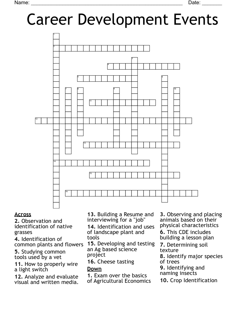 Career Development Events Crossword