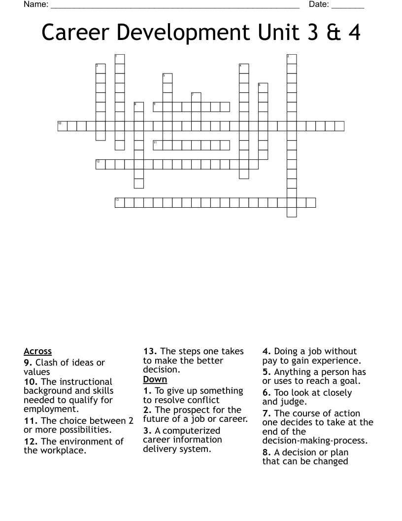 Career Development Unit 3 & 4 Crossword