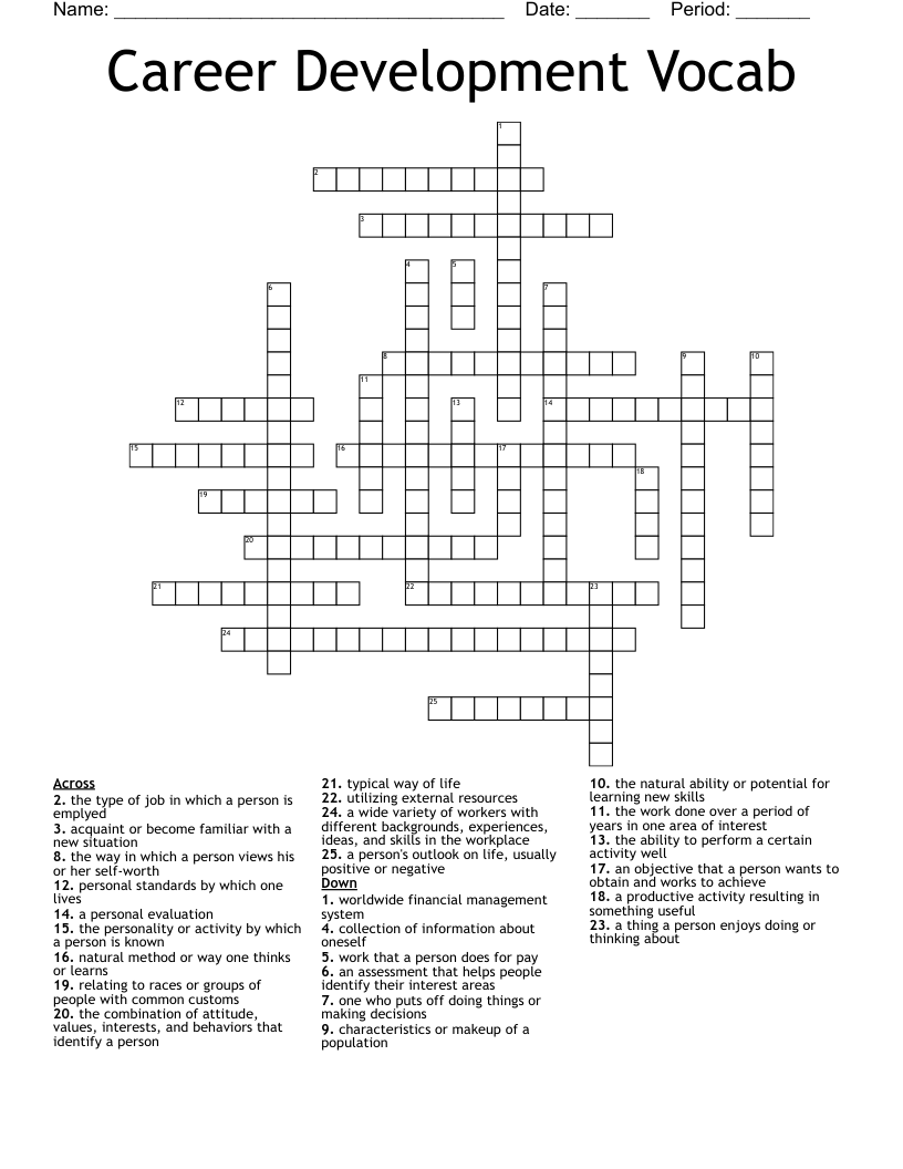 Career Development Vocab Crossword