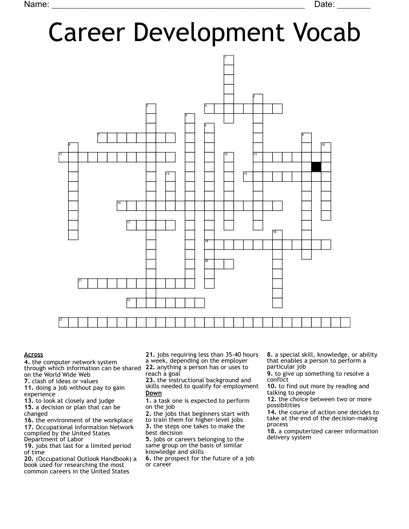 Career Development Vocab Crossword