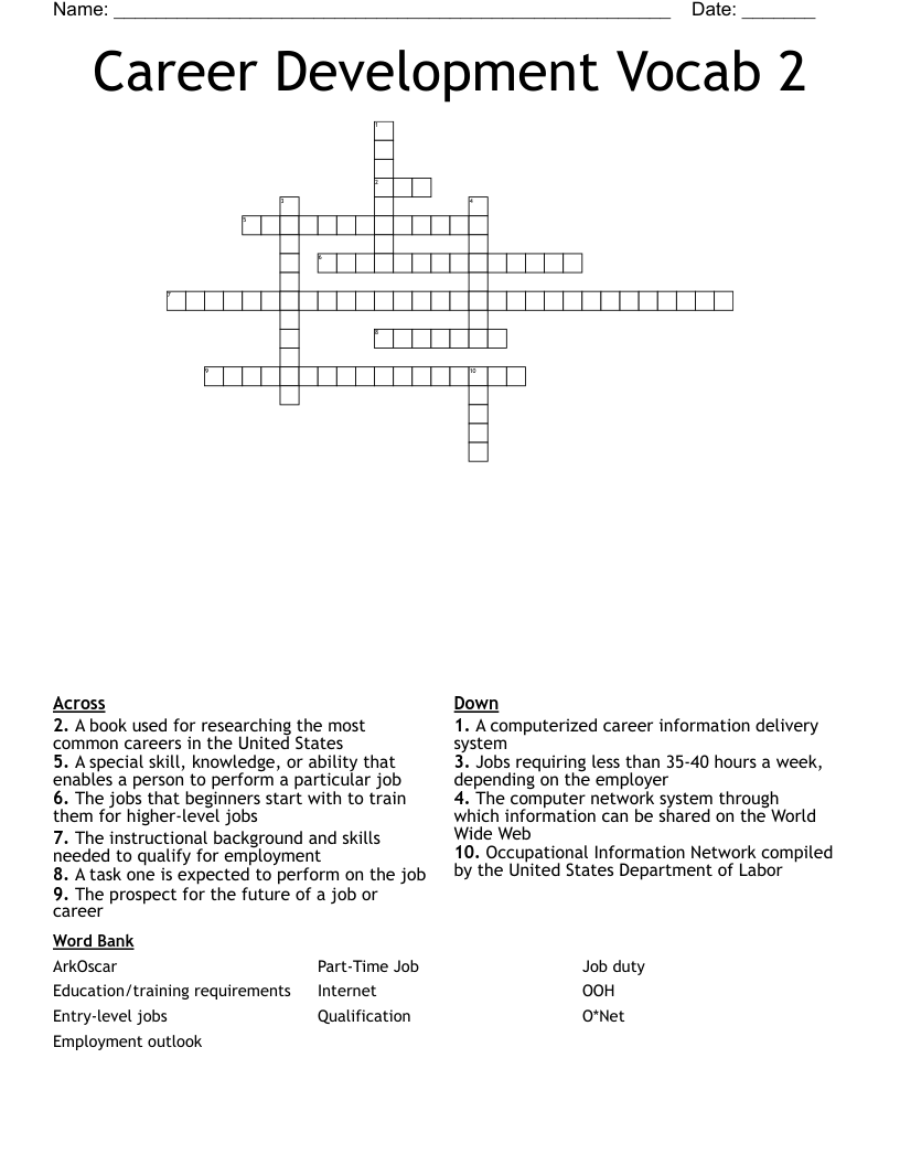 Career Development Vocab 2 Crossword