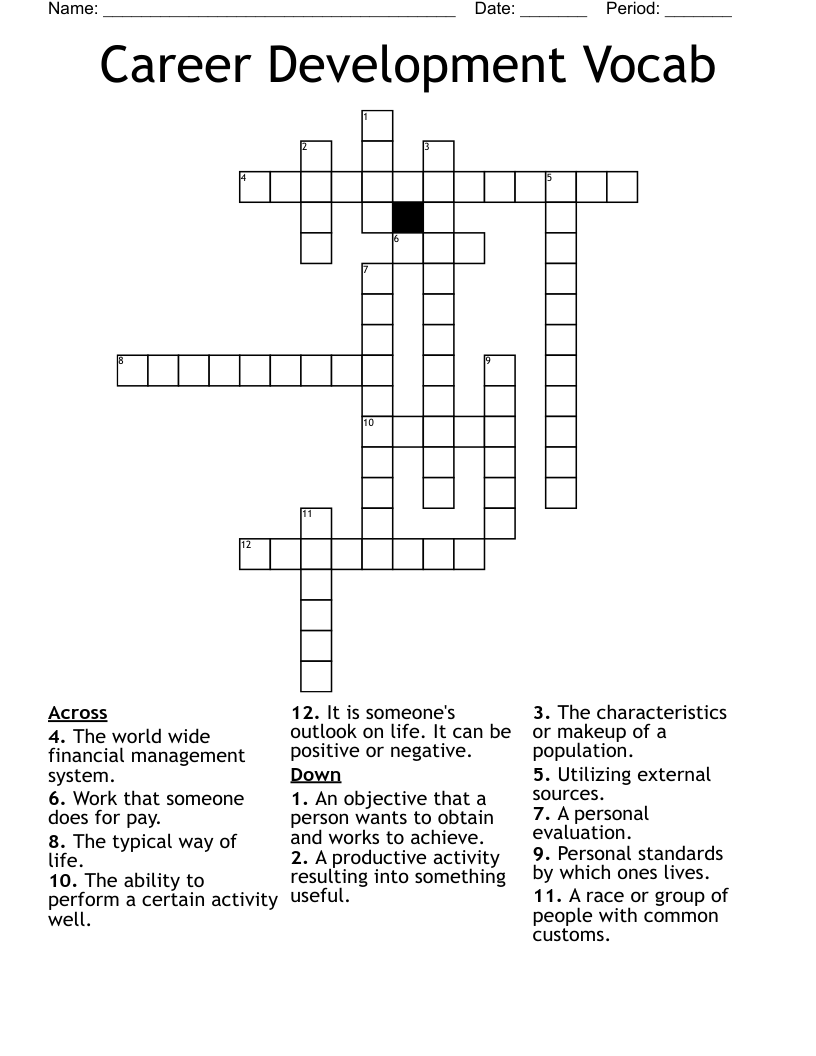 Career Development Vocab   Crossword