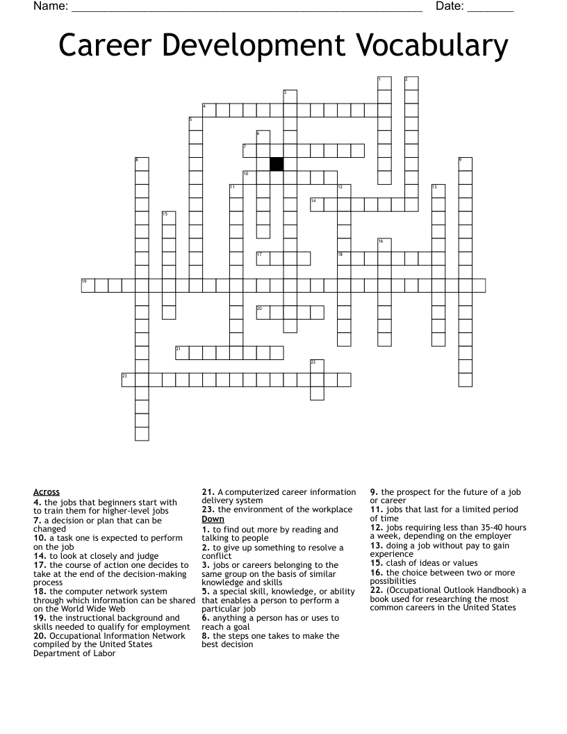 Career Development Vocabulary Crossword