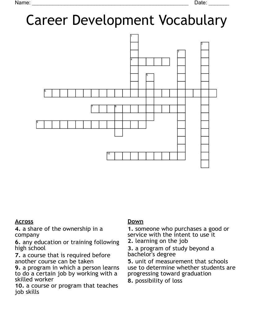 Career Development Vocabulary Crossword