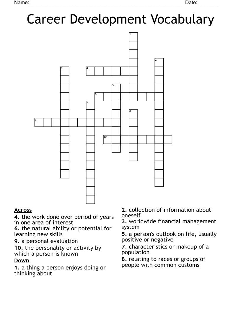Career Development Vocabulary  Crossword