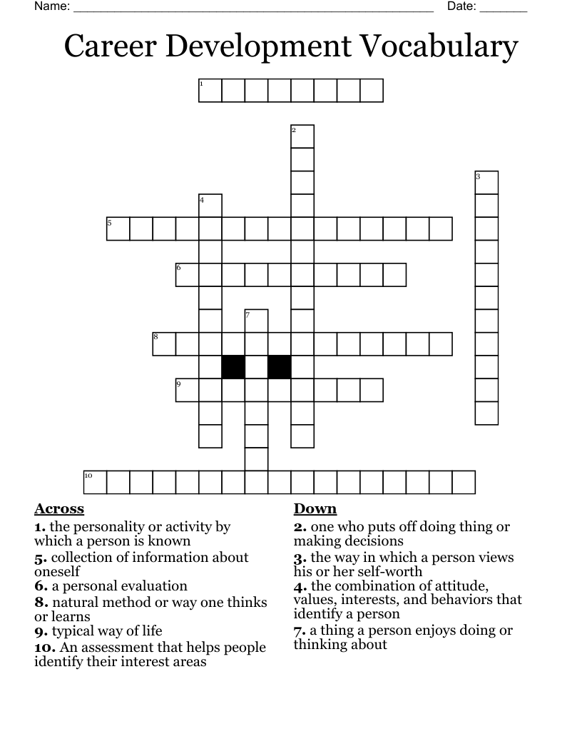 Career Development Vocabulary  Crossword