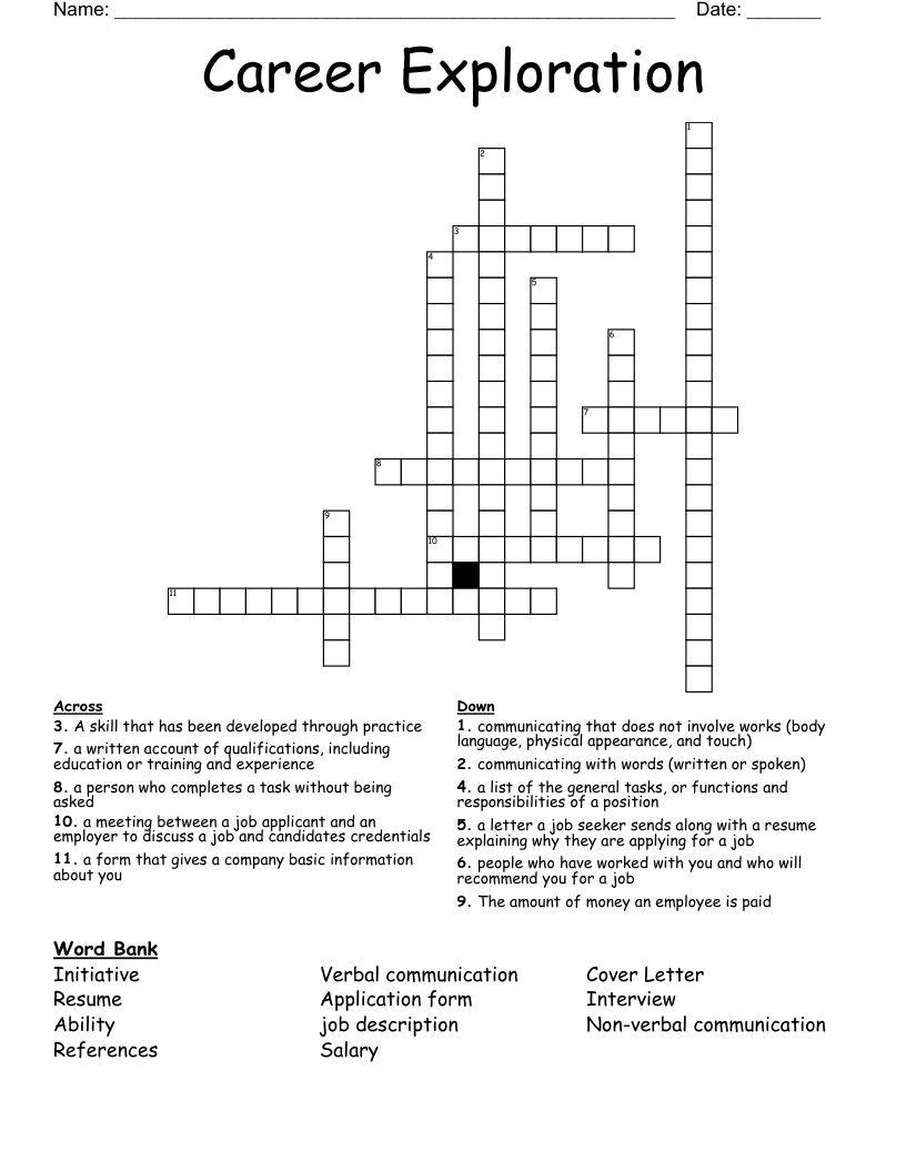Career Exploration Crossword