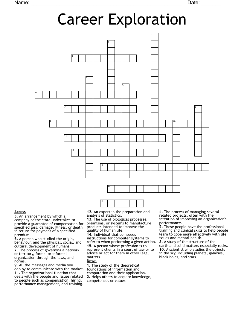 Career Exploration Crossword