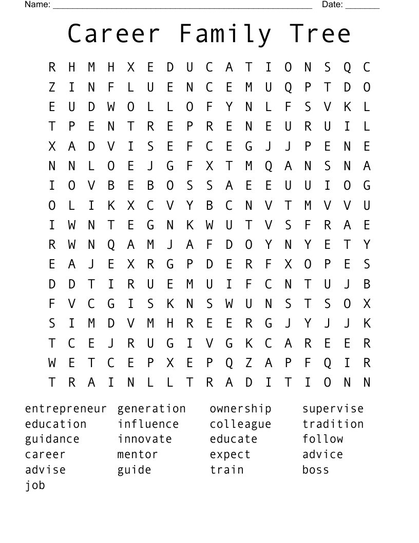 Career Family Tree Word Search