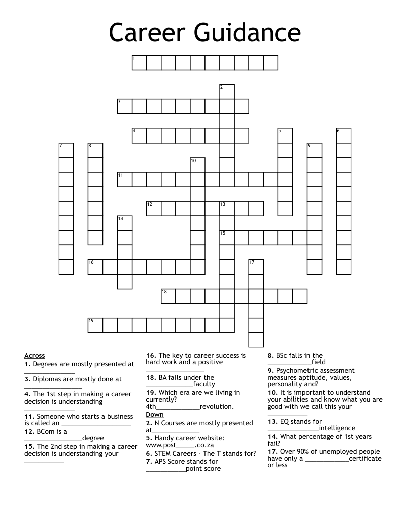 Career Guidance Crossword