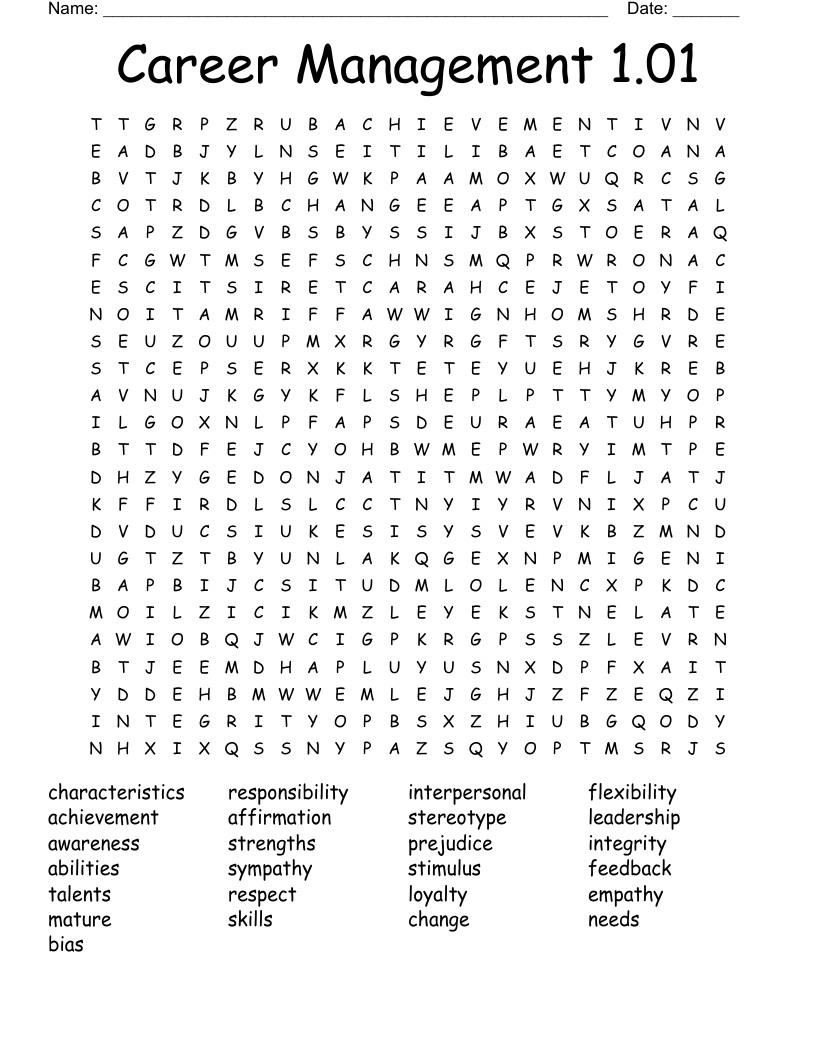 Career Management 1.01 Word Search