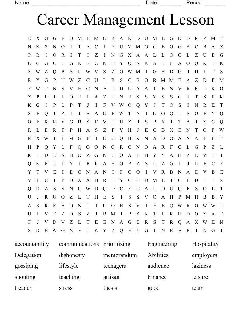 Career Management Lesson  Word Search
