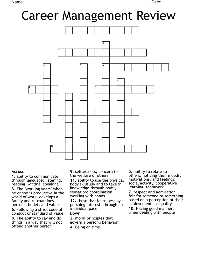 Career Management Review Crossword