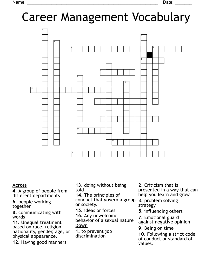 Career Management Vocabulary Crossword