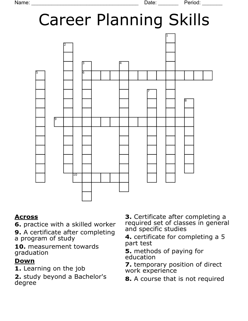 Career Planning Skills Crossword