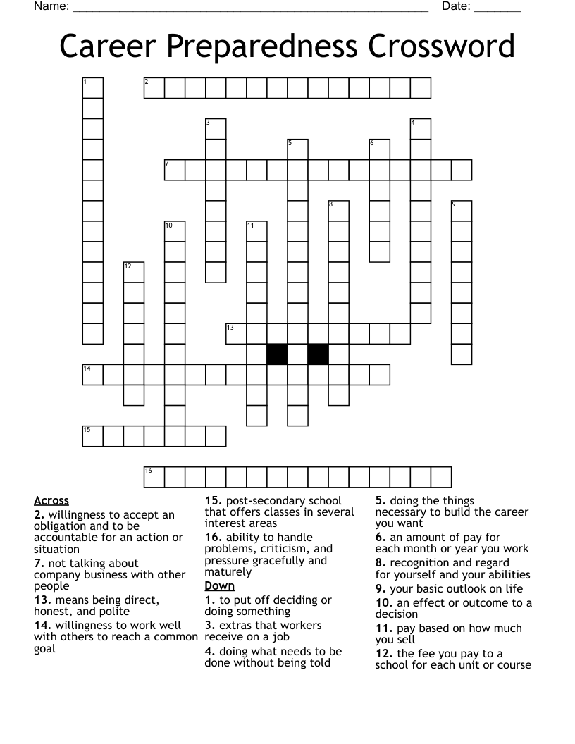 Career Preparedness Crossword