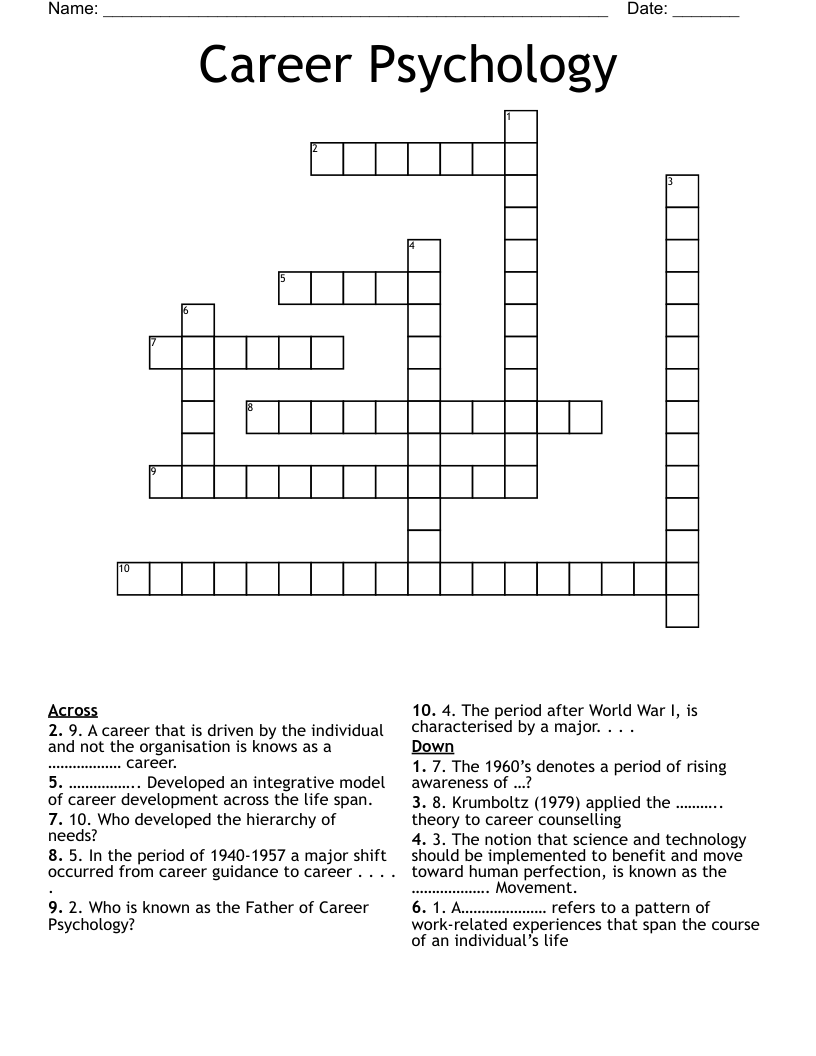 Career Psychology Crossword