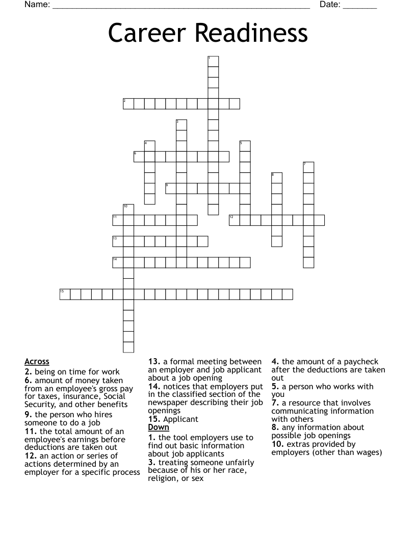 Career Readiness Crossword
