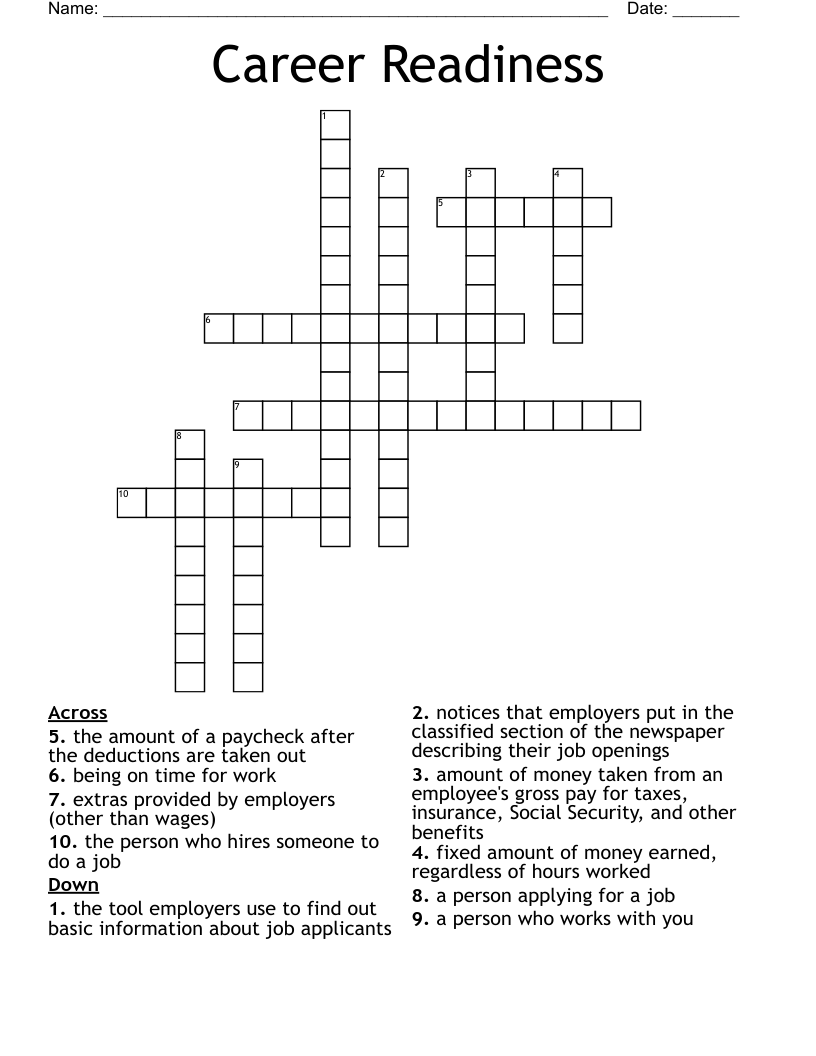 Career Readiness Crossword
