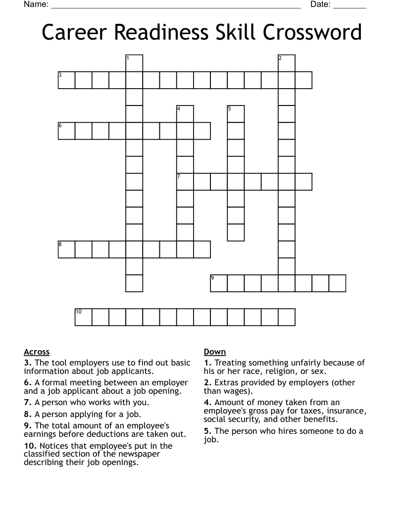 Career Readiness Skill Crossword