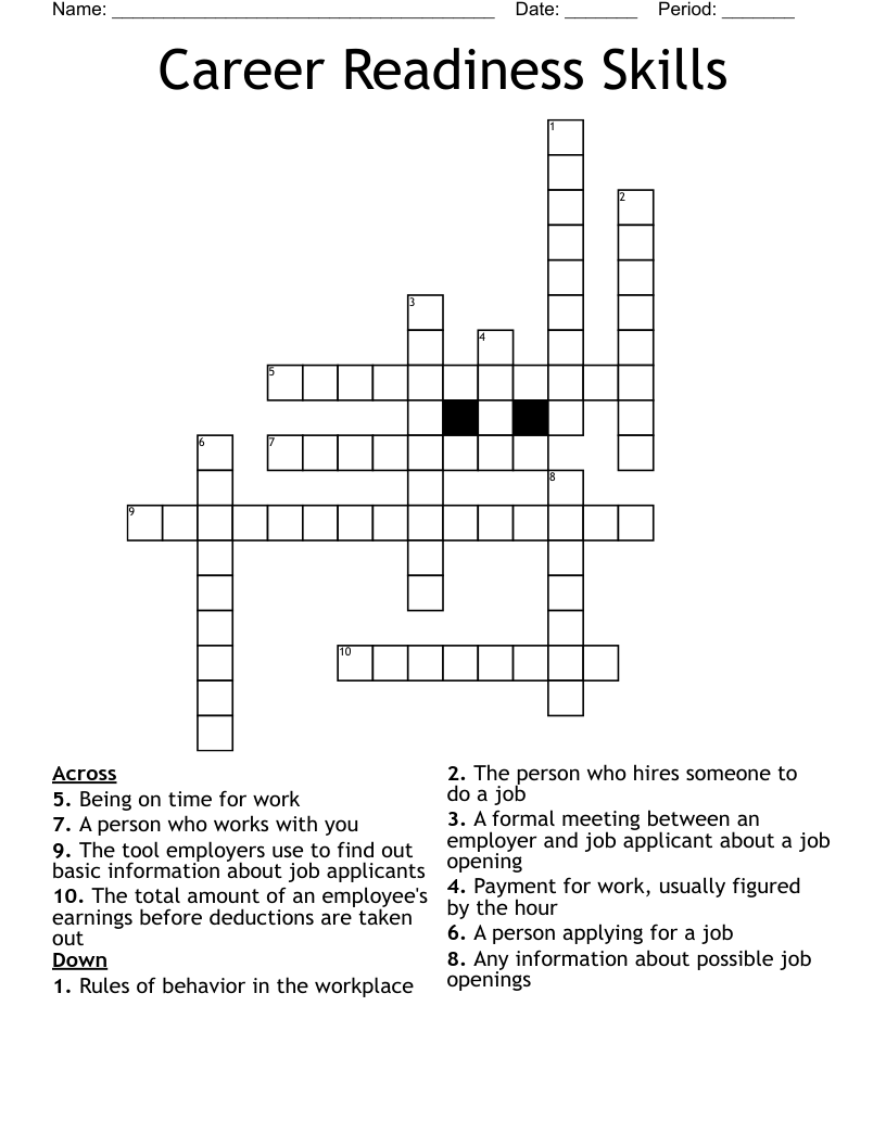 Career Readiness Skills Crossword