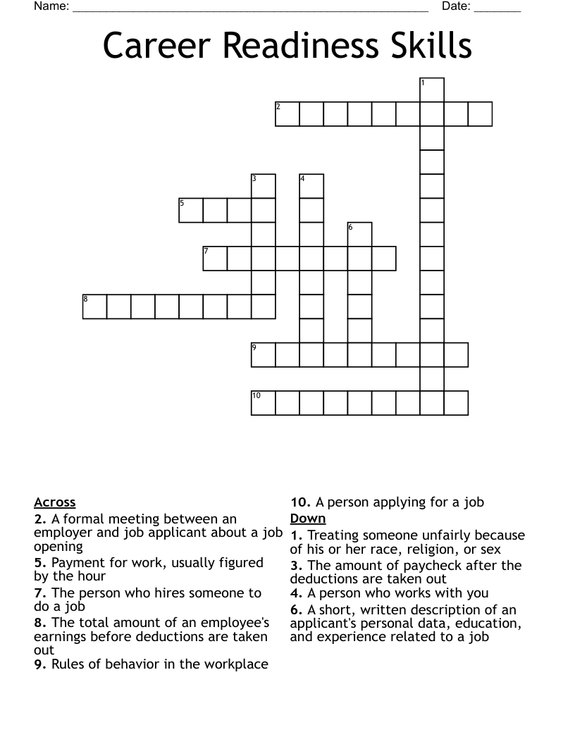 Career Readiness Skills Crossword
