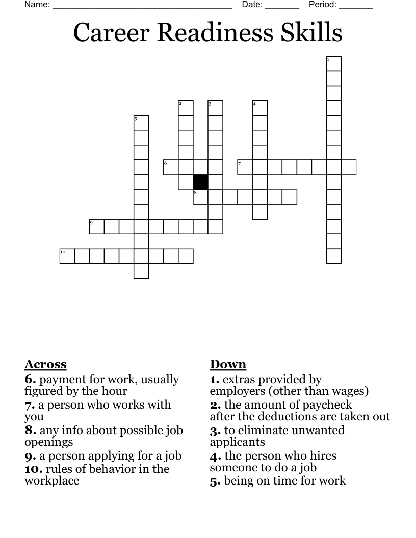 Career Readiness Skills Crossword