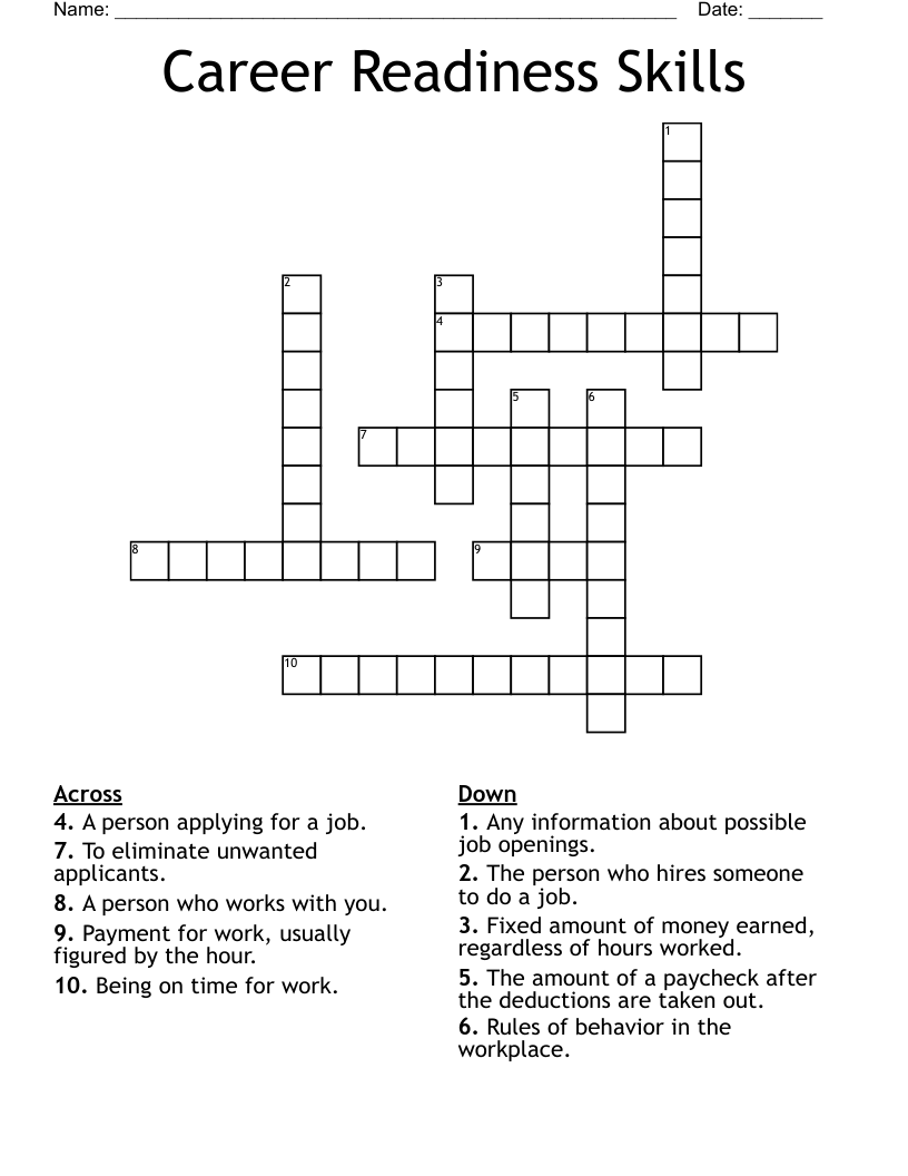 Career Readiness Skills Crossword