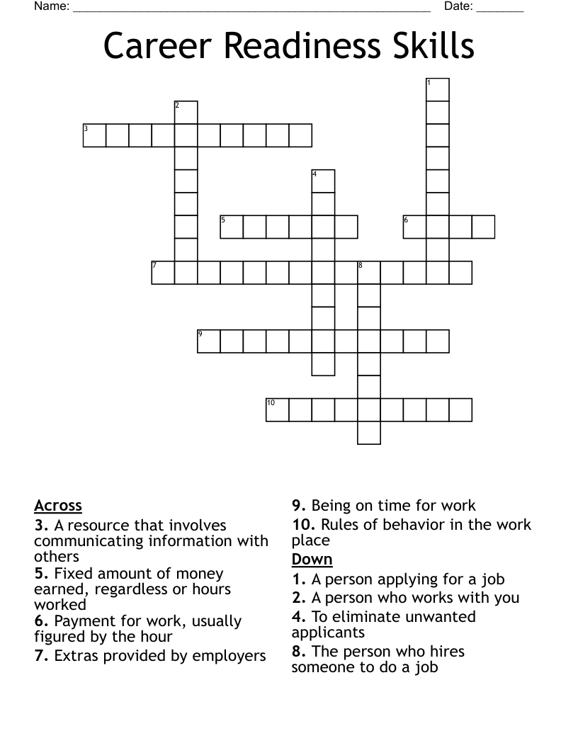 Career Readiness Skills Crossword