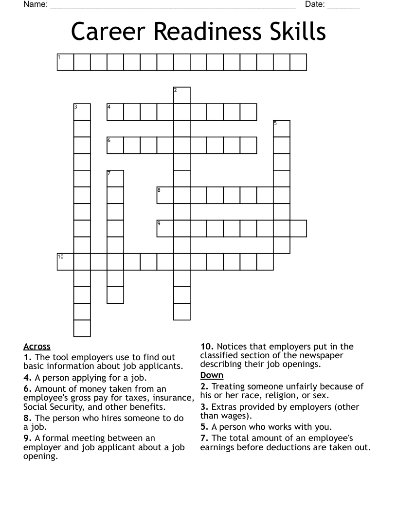 Career Readiness Skills Crossword