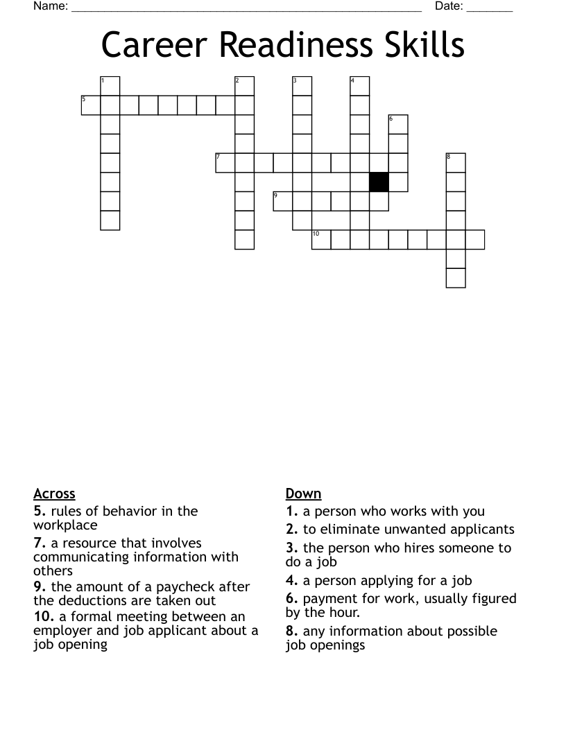 Career Readiness Skills Crossword