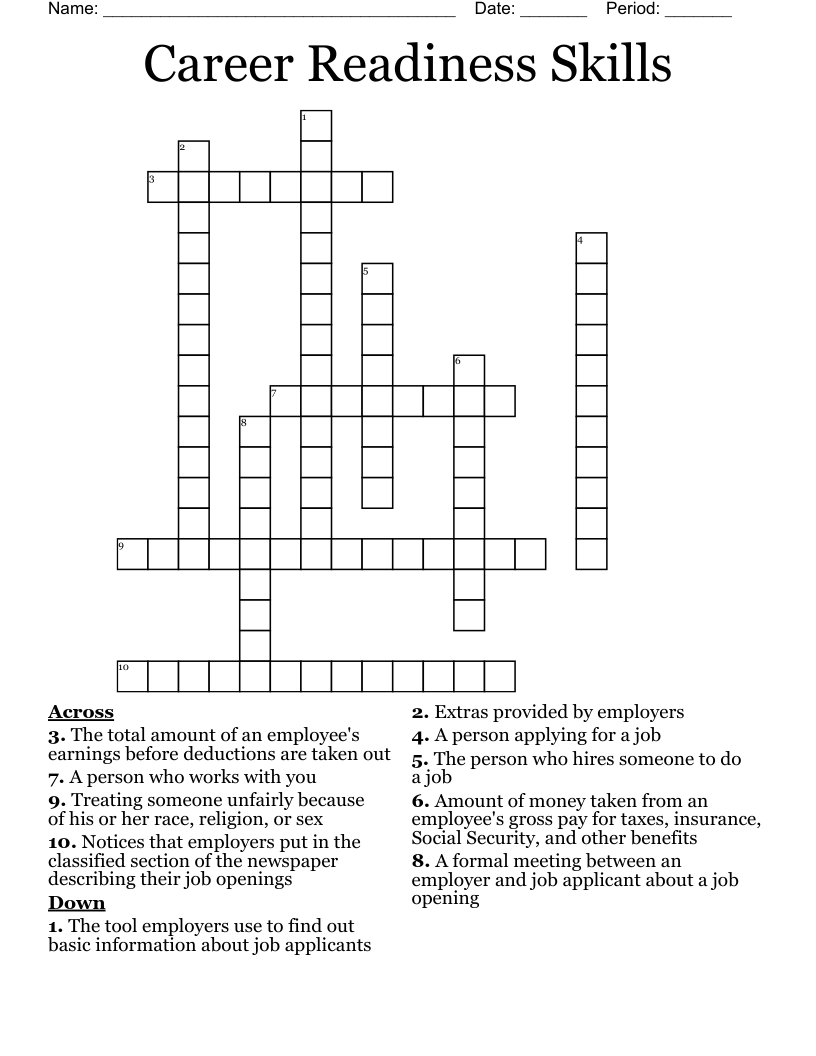 Career Readiness Skills Crossword