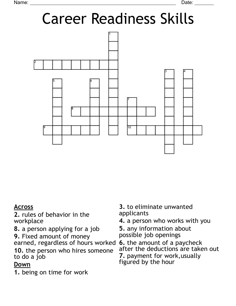 Career Readiness Skills Crossword