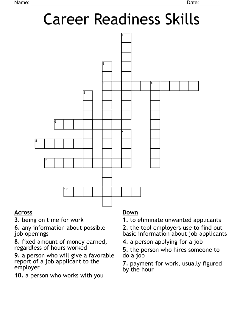 Career Readiness Skills Crossword