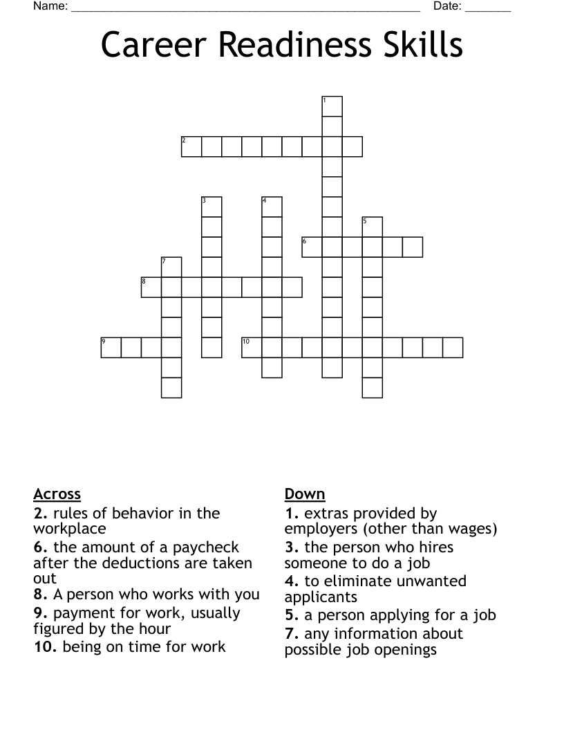 Career Readiness Skills Crossword