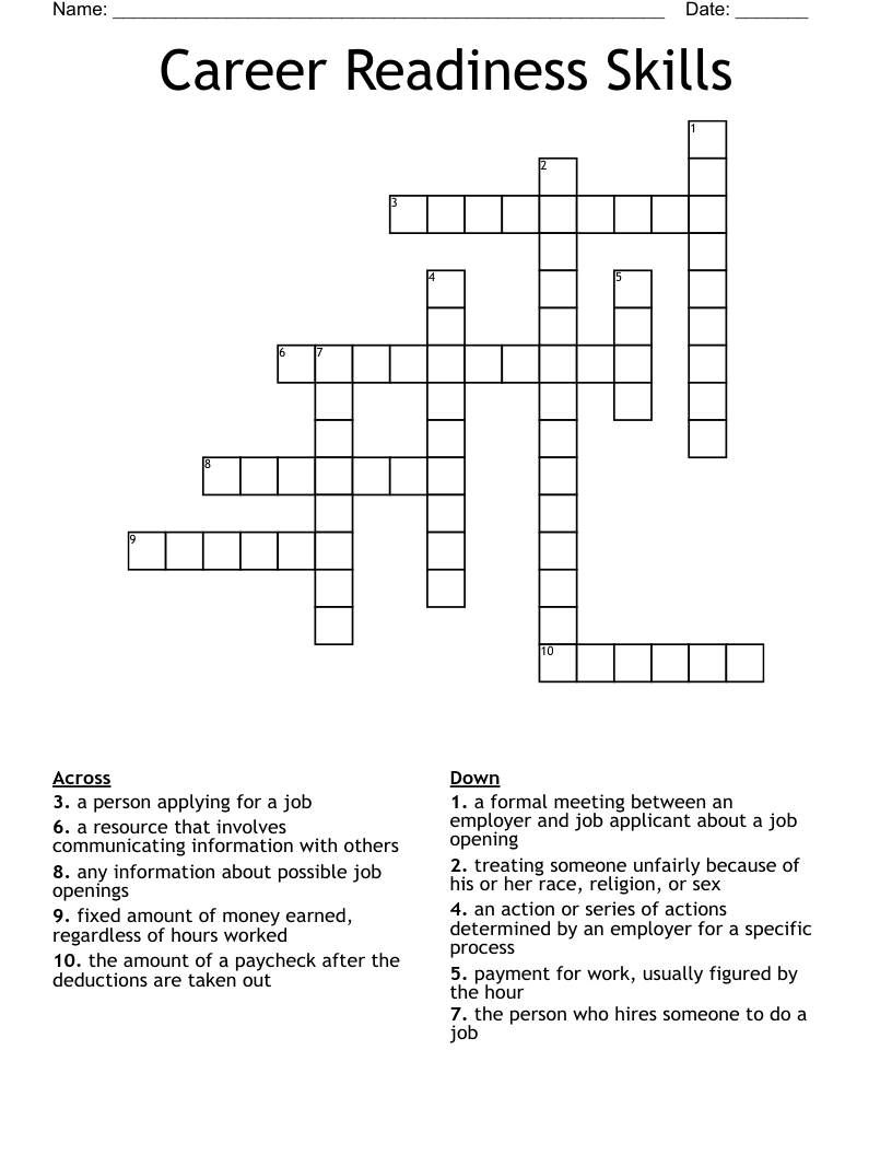 Career Readiness Skills Crossword