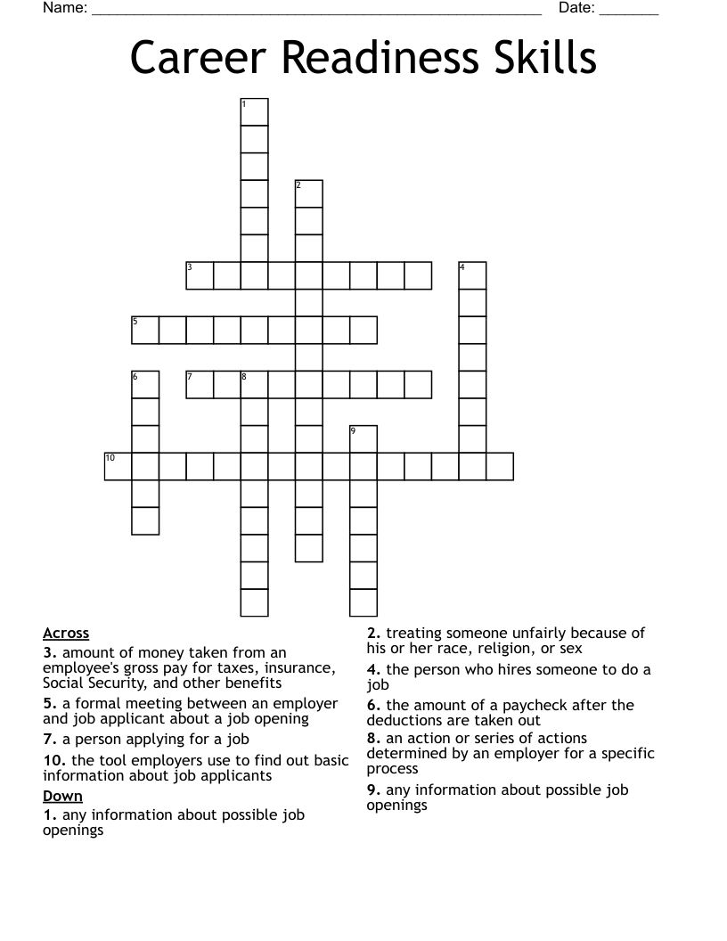 Career Readiness Skills Crossword