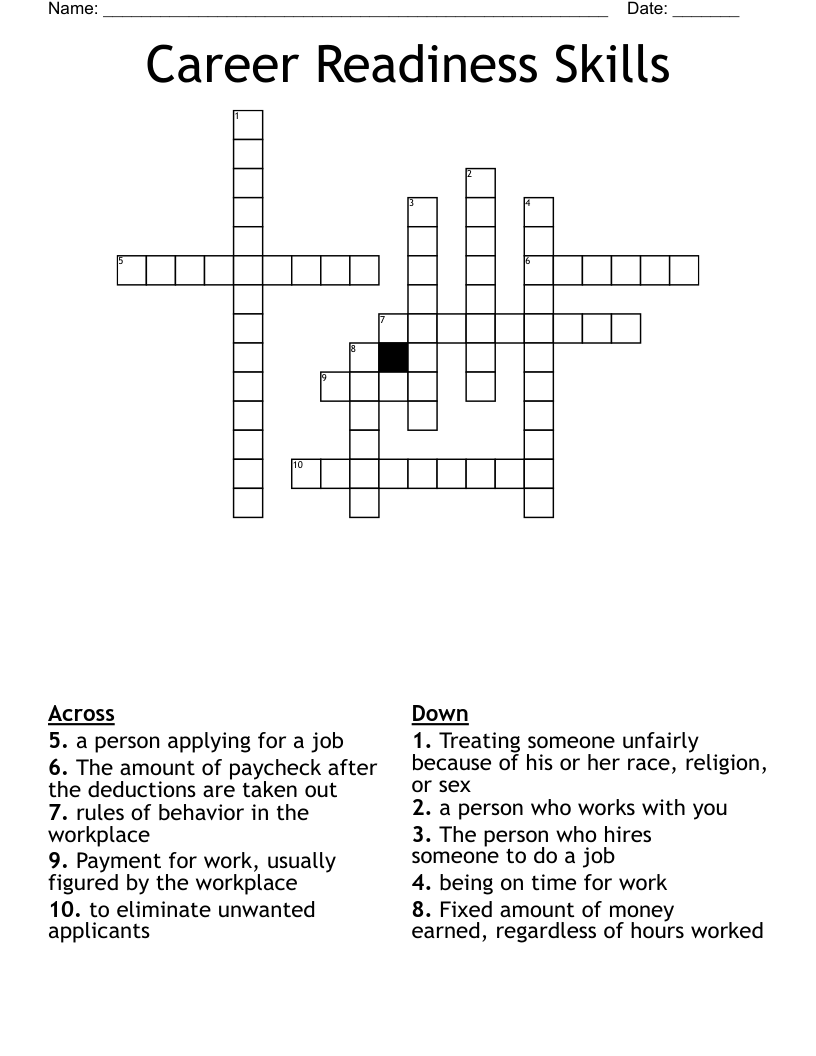 Career Readiness Skills Crossword