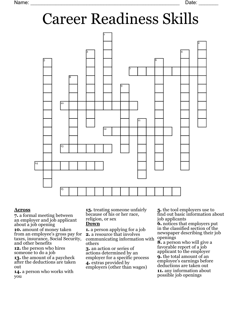 Career Readiness Skills Crossword