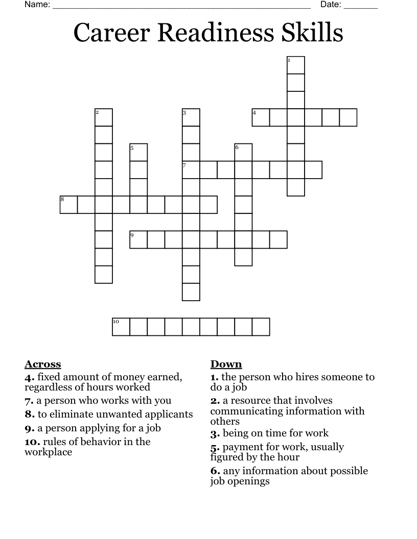 Career Readiness Skills Crossword