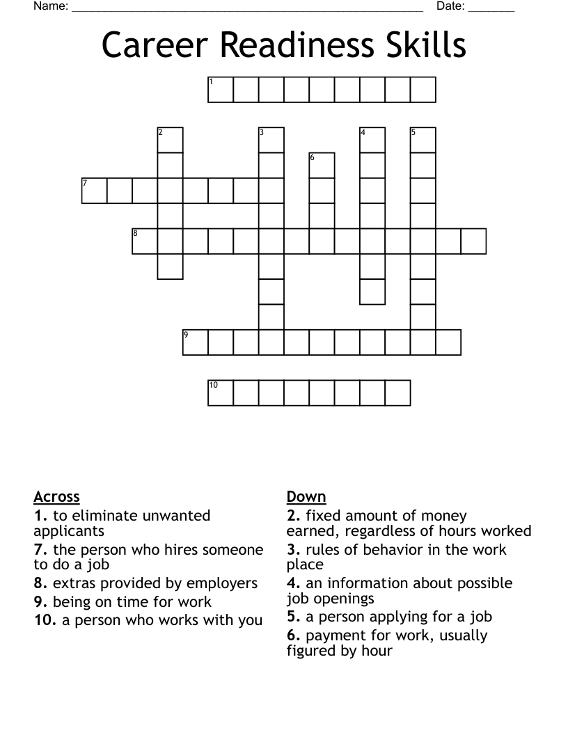 Career Readiness Skills Crossword